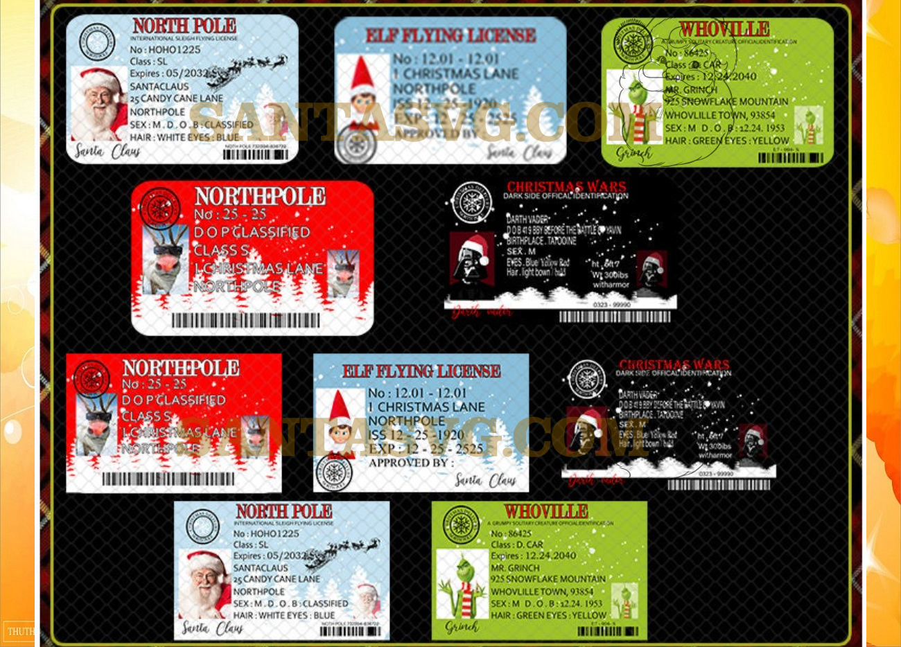 4 License Bundle Deal Santa Claus License png, Reindeer id, Grinch svg