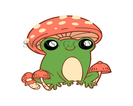 Frog Mushroom Svg, Frog with Mushroom Hat Cute Cottagecore Aesthetic