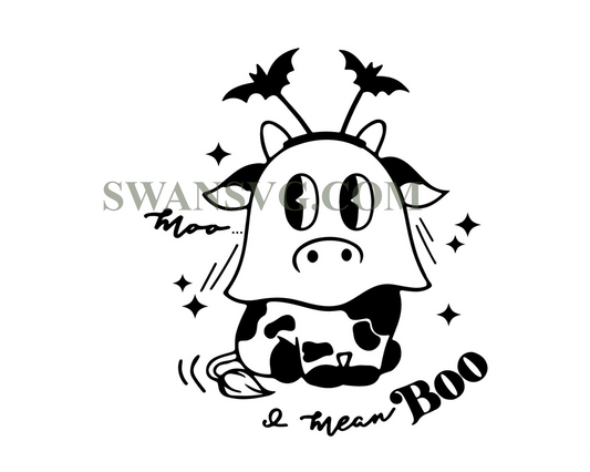 Moo i mean Boo svg, Cute Halloween Svg, Cute Ghost SVG, Halloween Cow