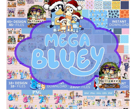 Mega Blue Dog Svg Bundle, Blue Dog Birthday Bundle Blue Dog Family