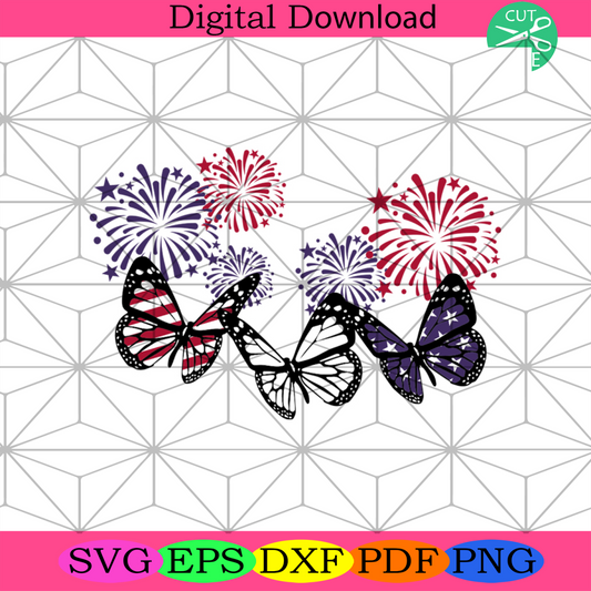 Red White Blue Butterfly Firework 4th Of July Ladies Svg Independence