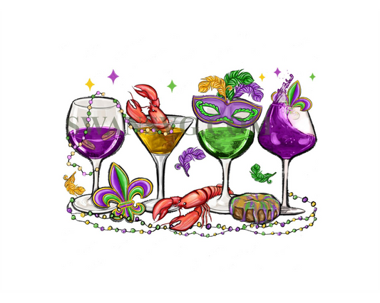 Mardi Gras wine glasses png sublimation design download, Mardi Gras