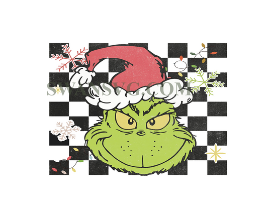 Retro Christmas Grinch Santa Checkered Png Sublimation