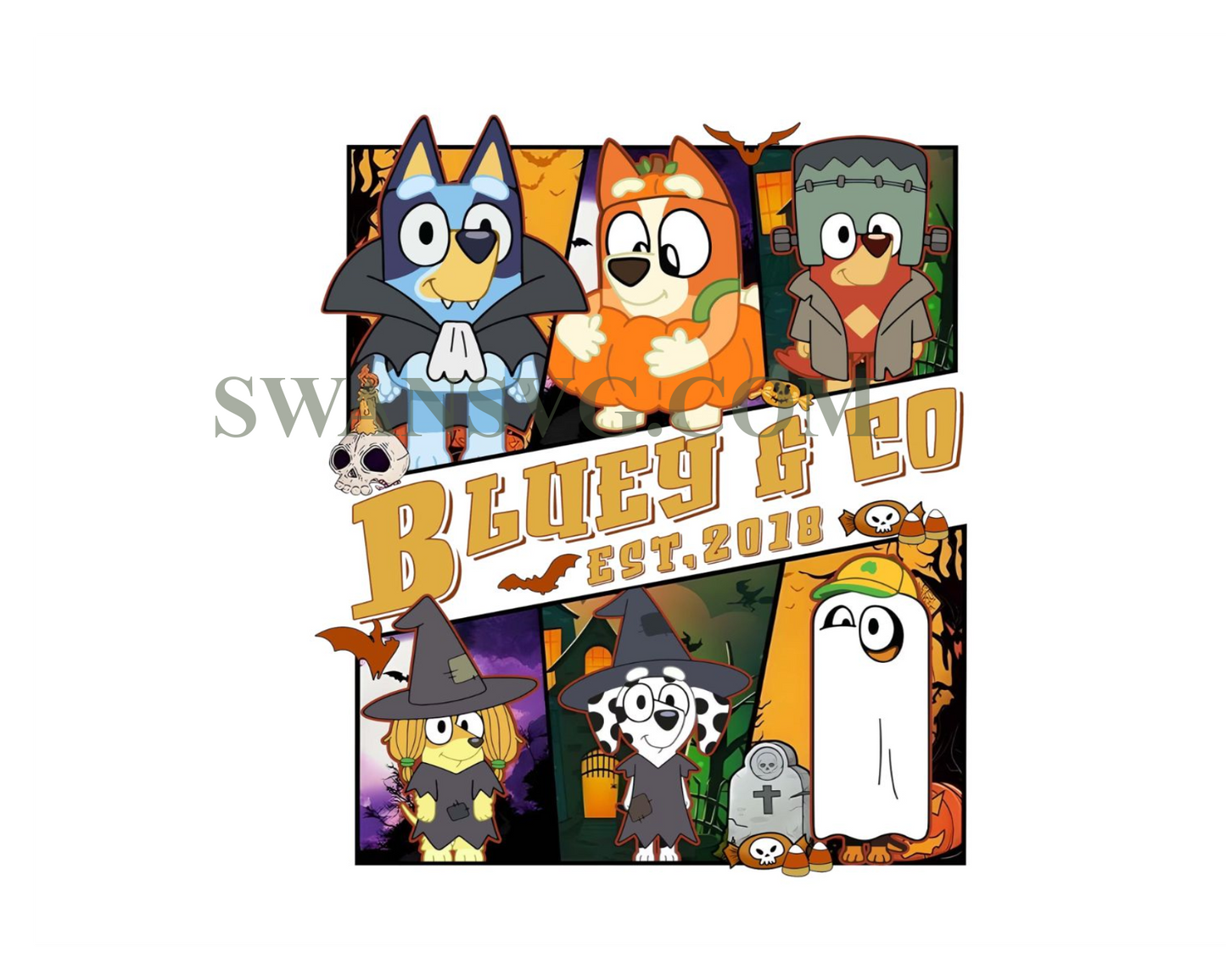 6 Bluey Halloween Png, Halloween Bluey And Bingo Shirt, Trick Or Treat