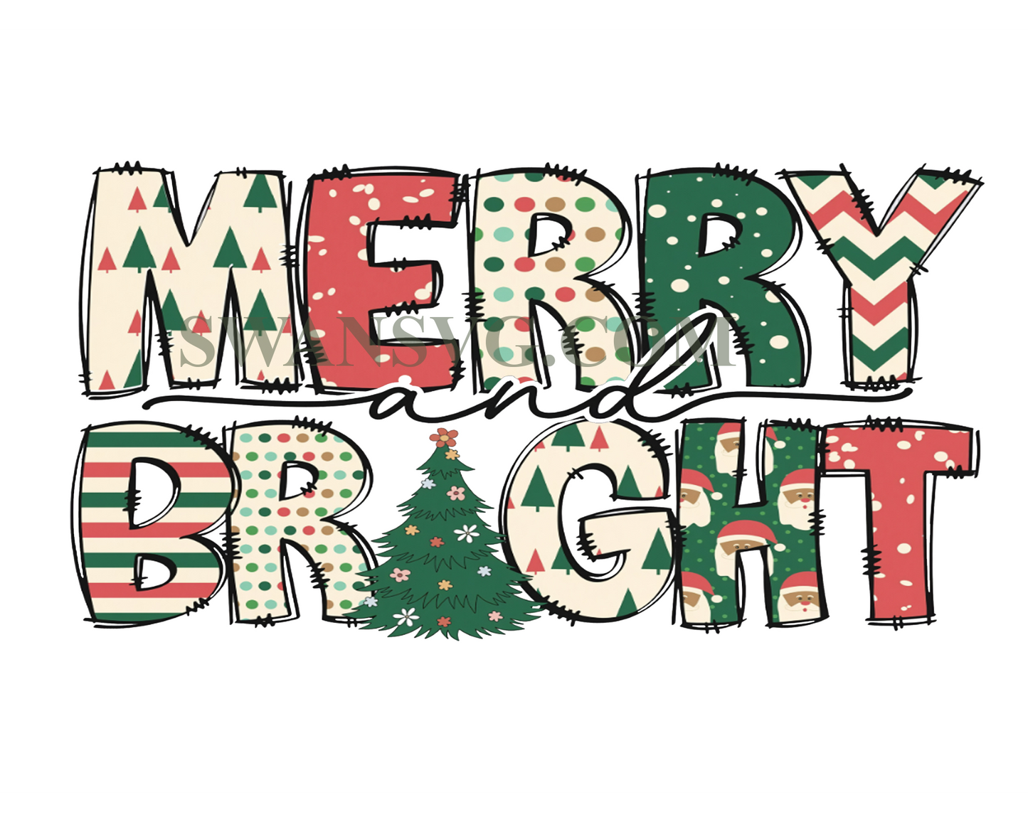 Retro Christmas Merry And Bright Png Sublimation