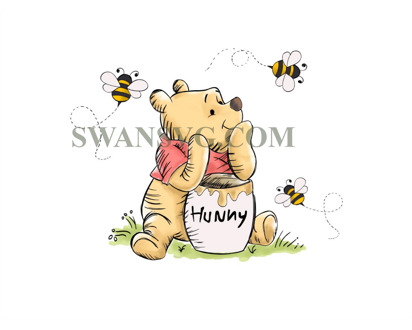 Honey Bear Watercolor Digital Clipart, Bear With Honey Pot Png