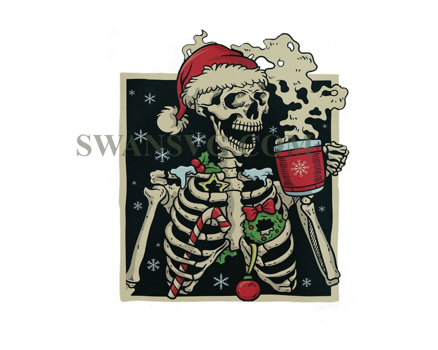 Skeleton Christmas Coffee Cup Png Digital Download