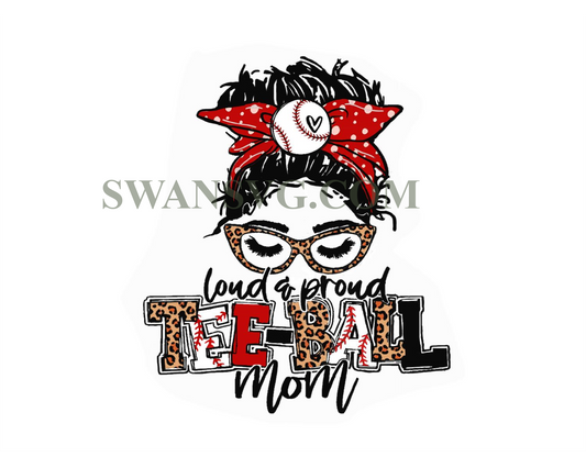 Loud And Proud Tee Ball Mom Leopard Print Messy Bun Png