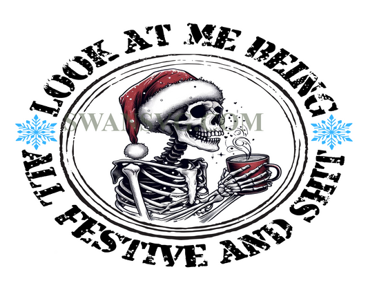 Santa Christmas Skeleton Look At Me Being Png Sublimation