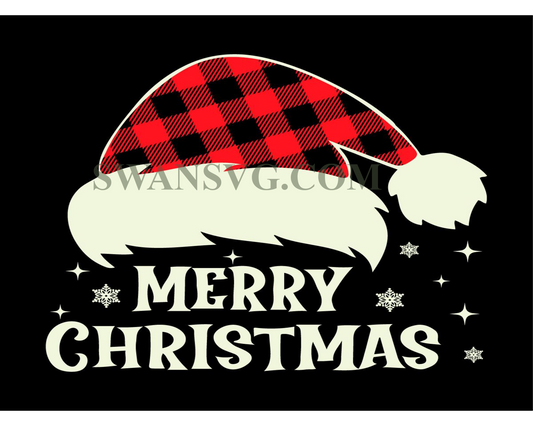 Merry Christmas Svg, Merry Christmas Santa Hat Buffalo Plaid Svg