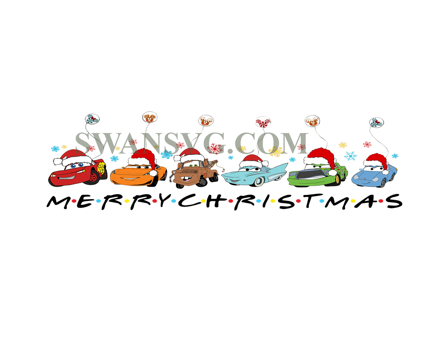 Merry Christmas Disney Cars Friends Png Sublimation