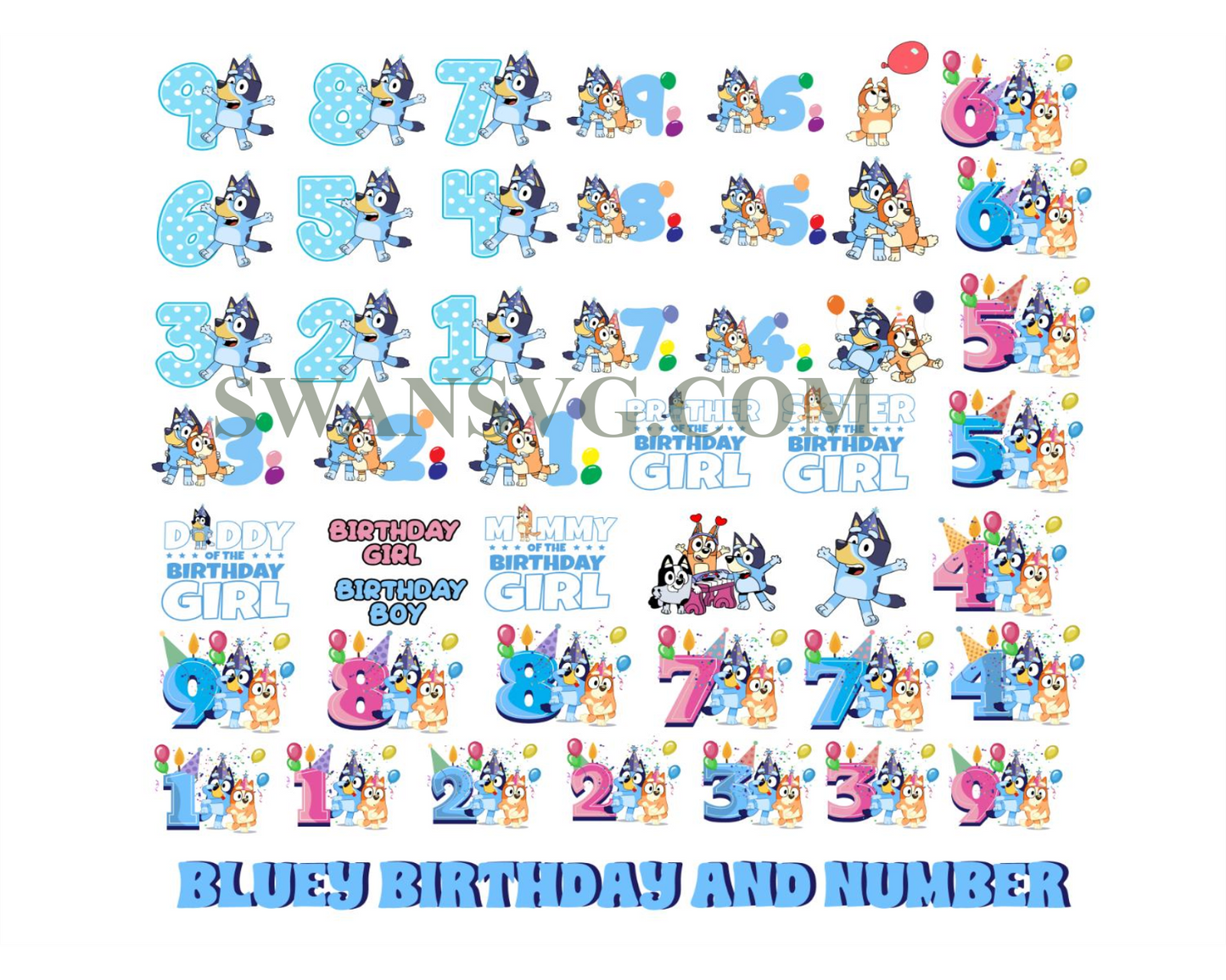 Bluey Birthday Bundle, bluey Png, Blue Dog Png, Birthday Cartoon