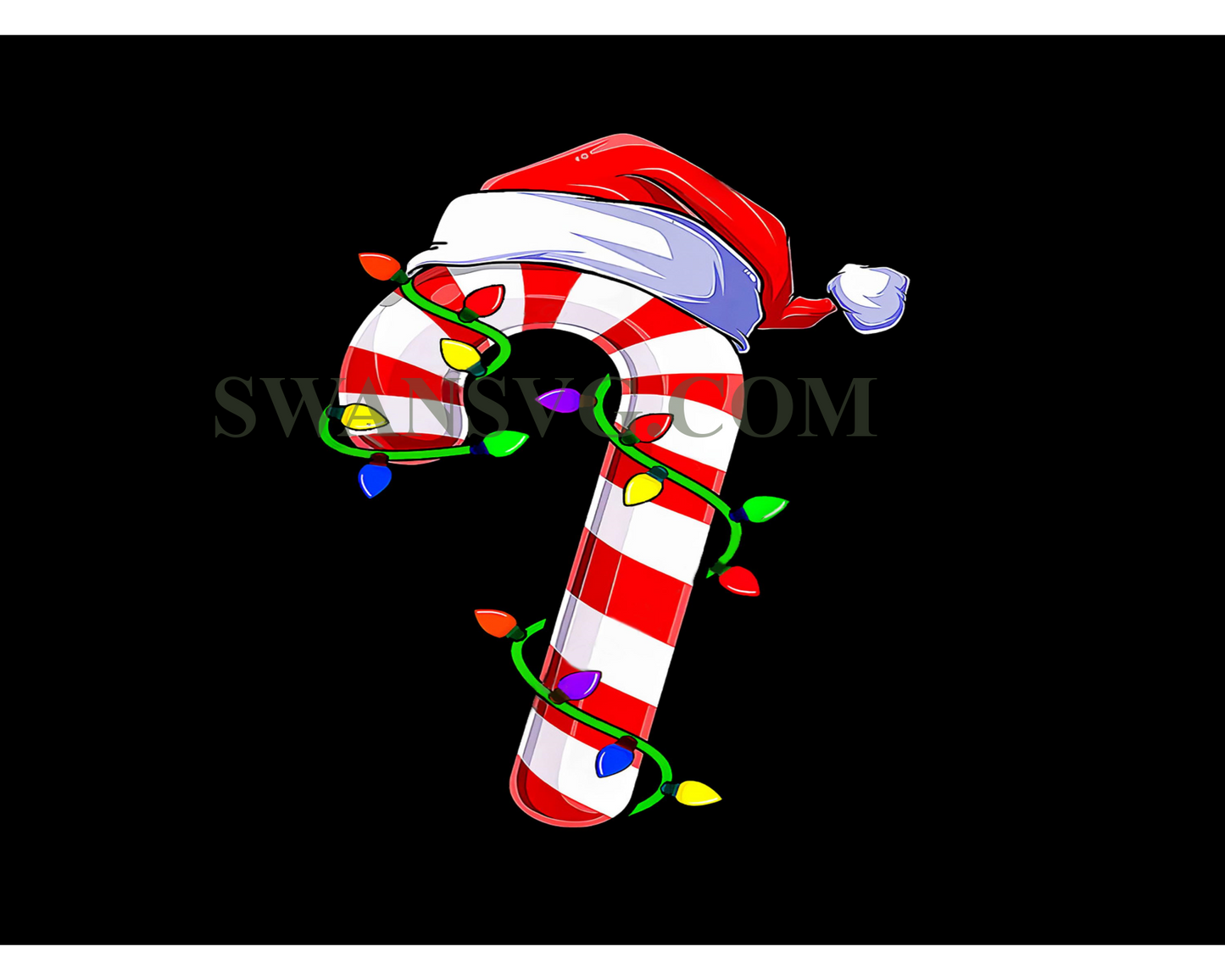 Candy Cane Lights Hat Santa Png, Candy Cane Crew Santa Png