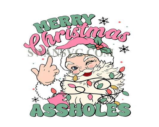 Merry Christmas Assholes Png, Funny Santa Claus Png, Retro Santa