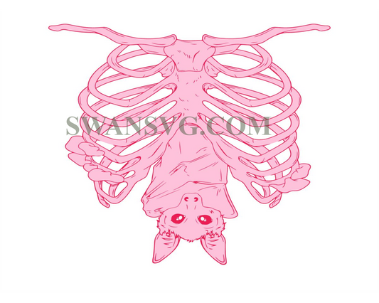 Pink Ribs Bat Halloween Skeleton Svg, Bat Skeletons Halloween Svg