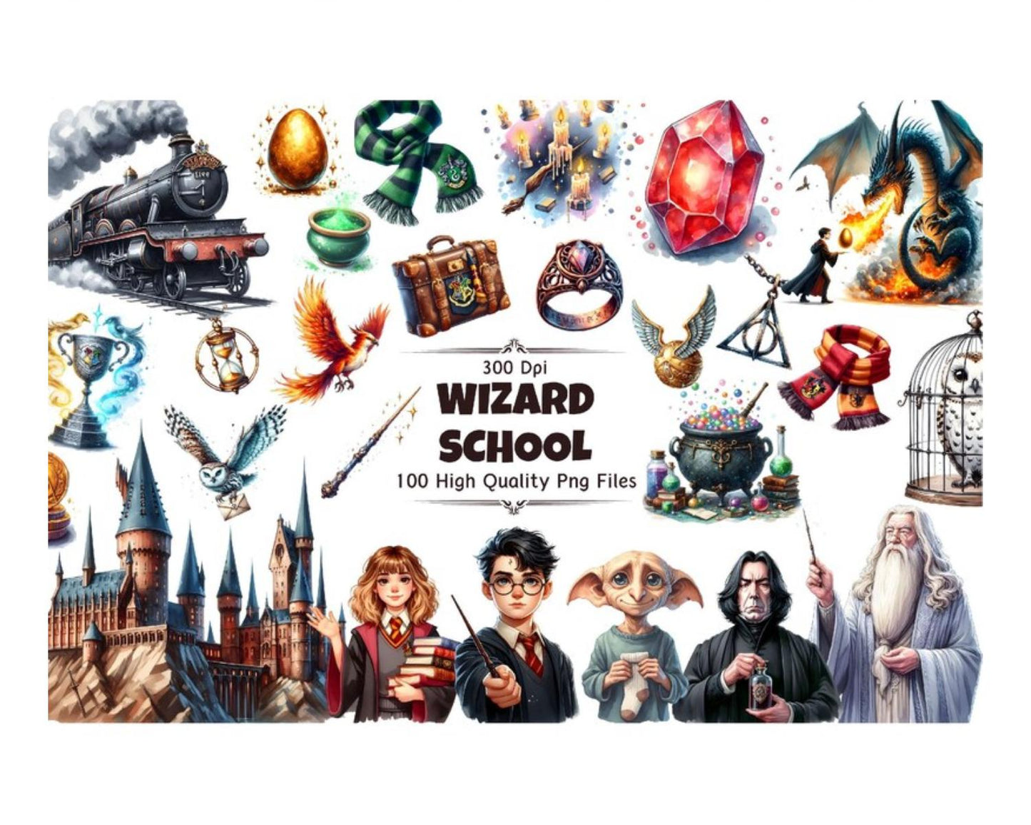 Wizard School Clipart Set  300 DPI, High Resolution