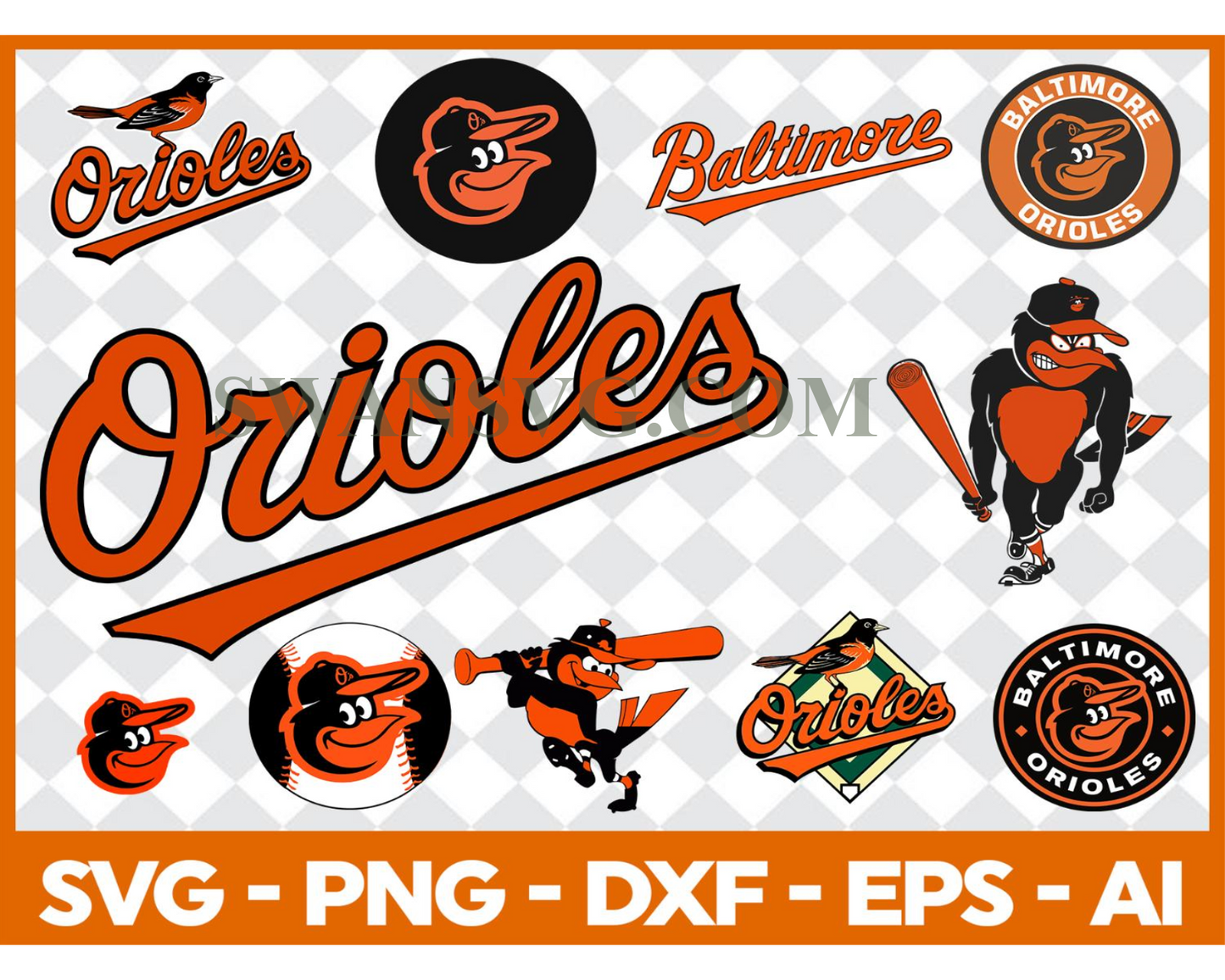 Baltimore Orioles MLB svg Cut Files Baseball Clipart Bundle