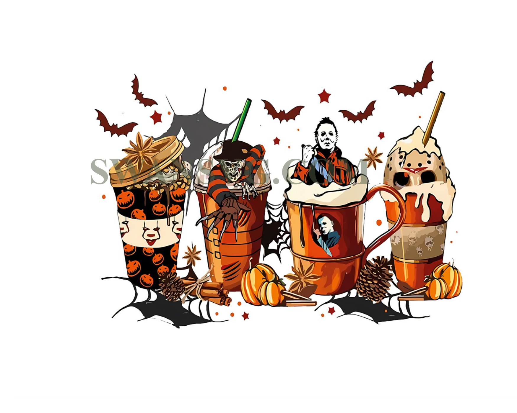 Halloween Horror Movies Coffee Cups Sweatshirt, Skeleton Coffee Cups ...