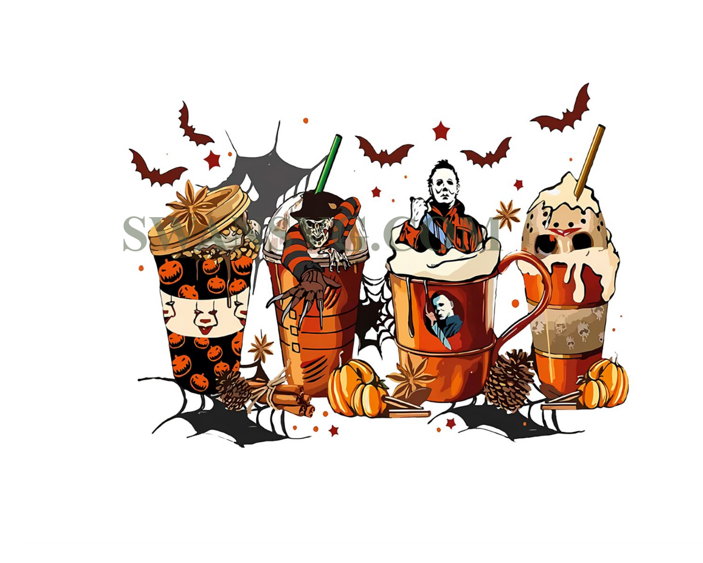 Halloween Horror Movies Coffee Cups Sweatshirt, Skeleton Coffee Cups