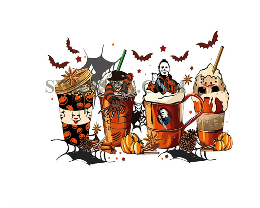 Halloween Horror Movies Coffee Cups Sweatshirt, Skeleton Coffee Cups