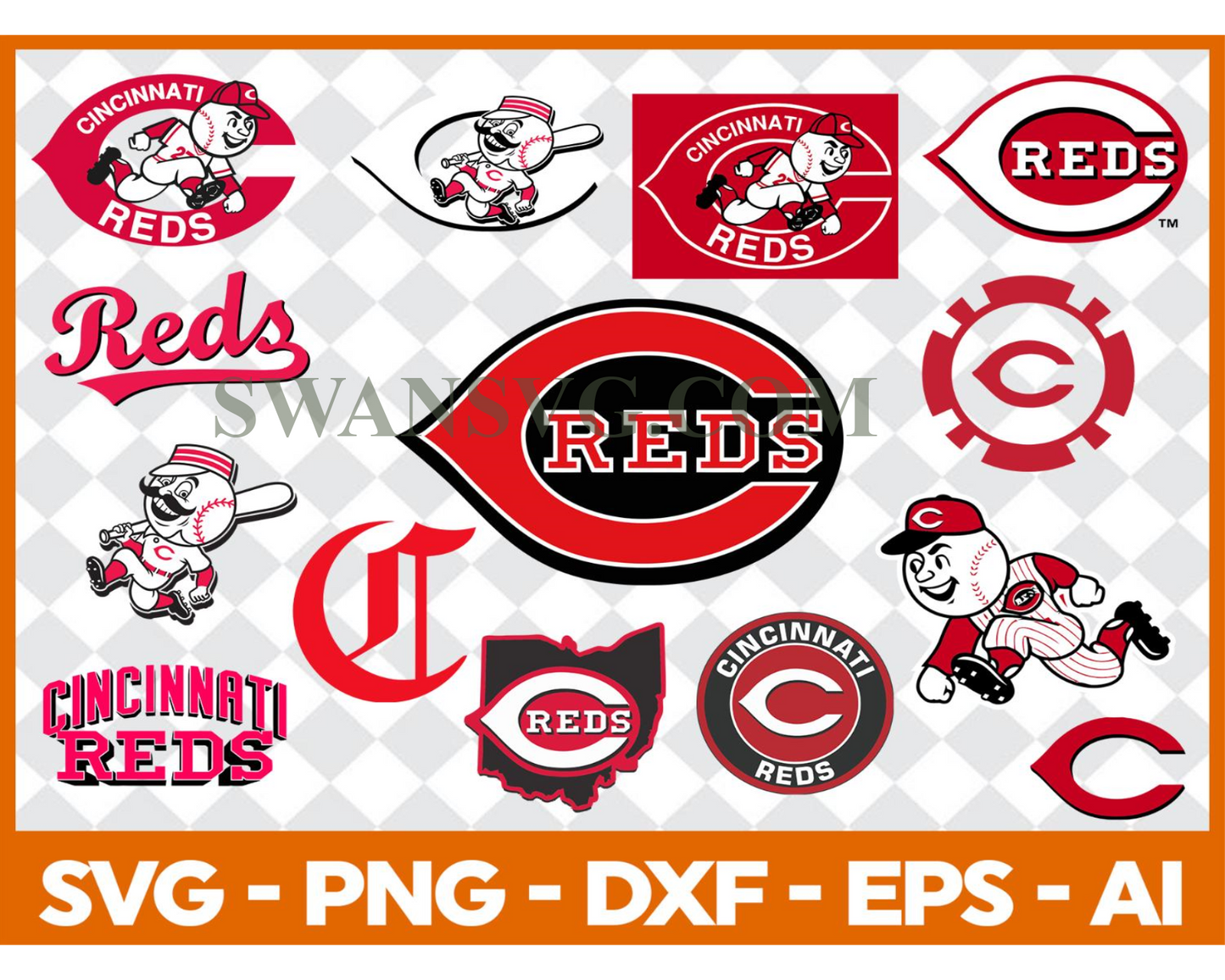 Cincinnati reds MLB svg Cut Files Baseball Clipart Bundle