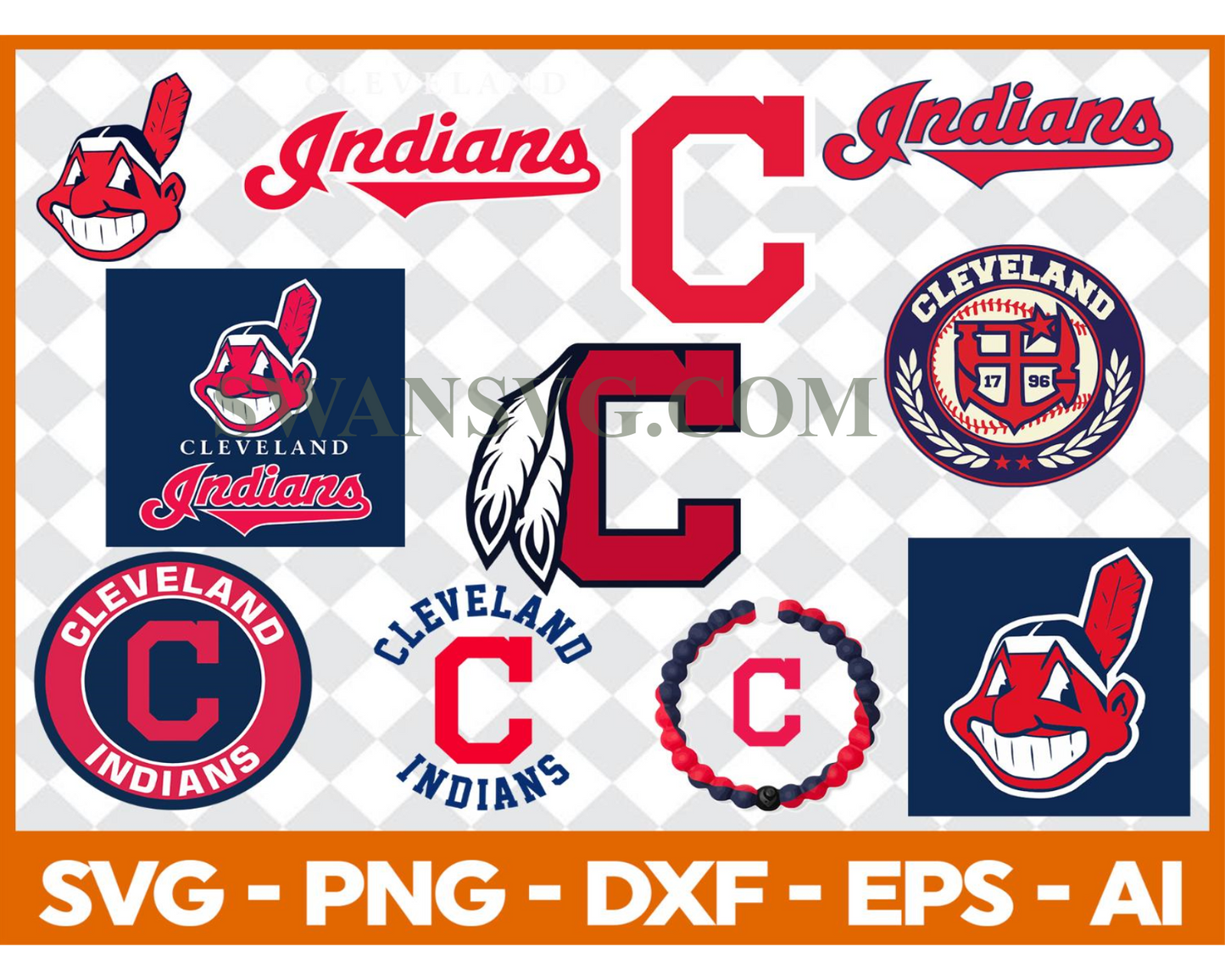 Cleveland Indians MLB svg Cut Files Baseball Clipart Bundle