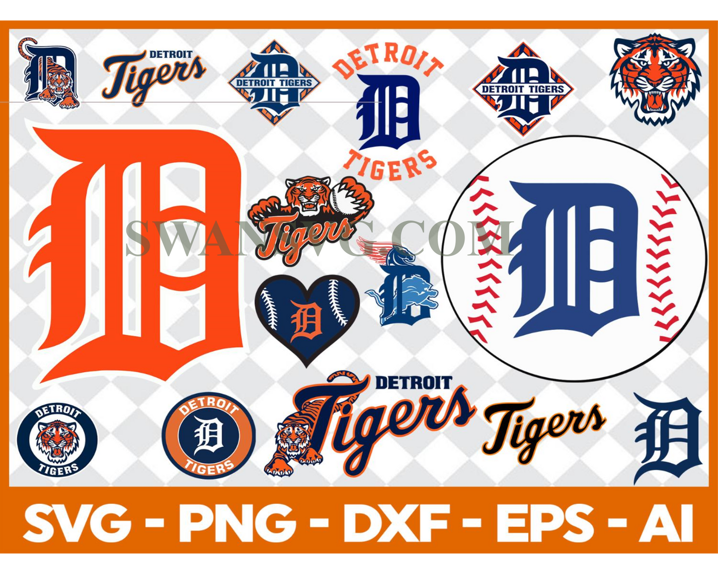 Detroit Tigers MLB svg Cut Files Baseball Clipart Bundle