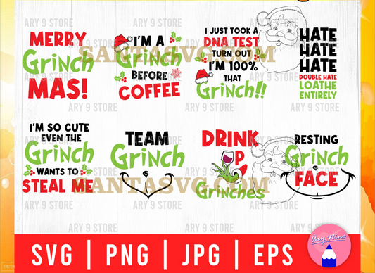 Christmas Quote Bundle Svg, Grinchmas, Grinch Face svg, Grinch