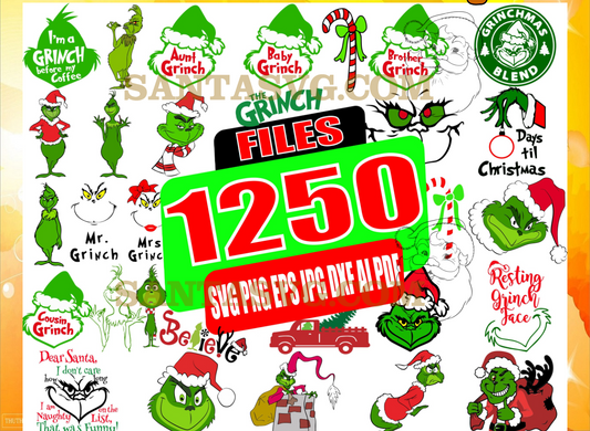 1250 Funny Christmas SVG, Grinch Bundle, Merry Grinchmas