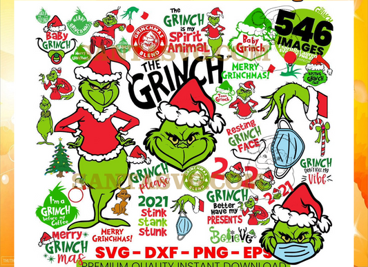 546 Grinch SVG, Grinch face SVG, Grinch Bundle SVG, Christmas Svg