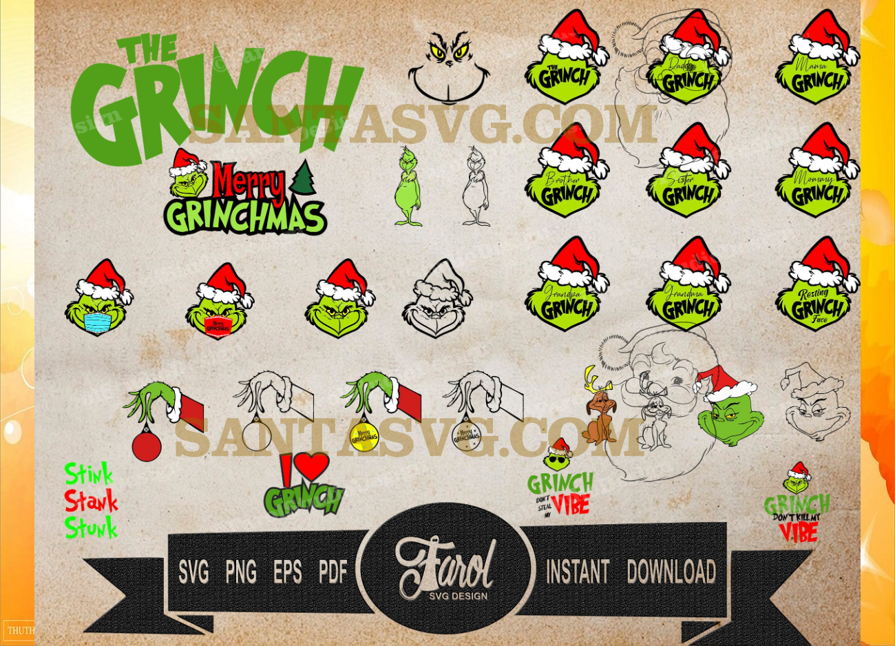 50 Grinch SVG, Christmas Grinch face svg, Grinch cricut file