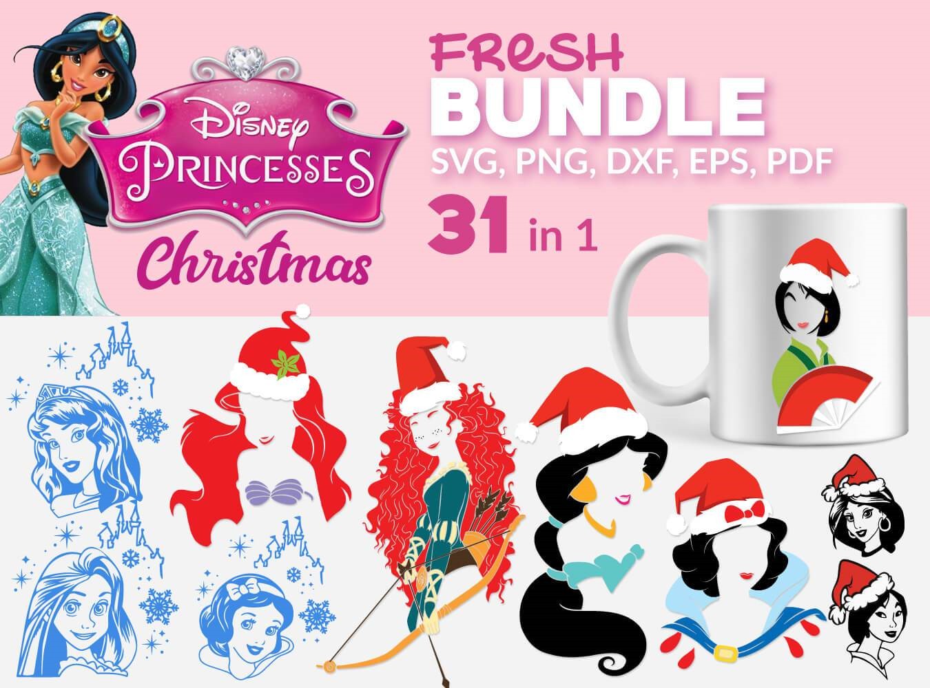 Disney Princess Bundle Svg, Christmas Svg, Disney Svg, Princess