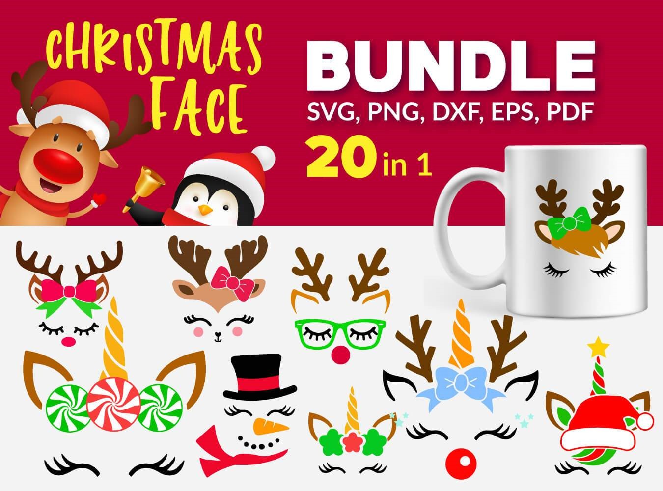 Christmas Animals Face, Christmas Svg, Animals Face Svg