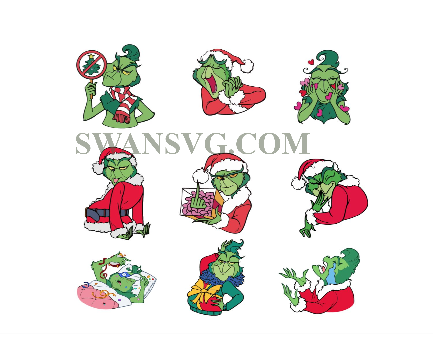 Cute Grinch Svg Bundle Christmas Grinch Face Svg Gricnh Bundle Svg Swansvg 1787