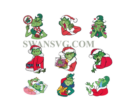 Cute Grinch SVG Bundle, Christmas Grinch Face Svg, Gricnh Bundle Svg