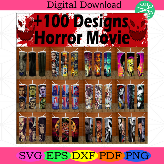 Bundle 100 Design 20oz Tumbler PNG, Horror Movie Tumbler Template