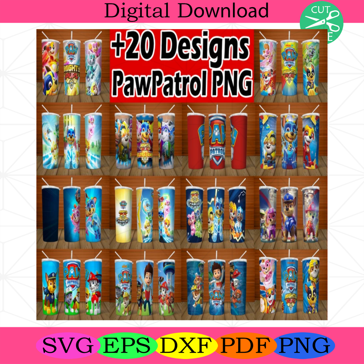 20oz Paw Patrol Tumbler PNG Bundle, Skinny Tumbler PNG, Kids Cartoon