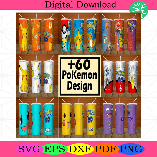 Pokemon Go 20oz Skinny Tumbler Design, Tumbler Sublimation Design