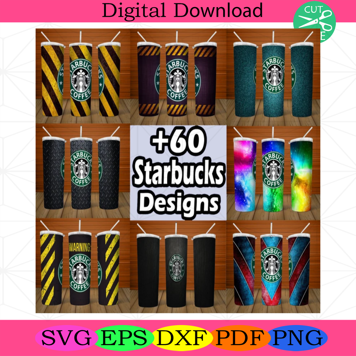 Bundle 60 Starbucks Design, Skinny Tumbler PNG, Love Coffee PNG