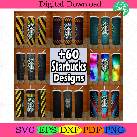 Bundle 60 Starbucks Design, Skinny Tumbler PNG, Love Coffee PNG