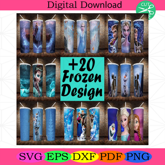 Bundle 20 Frozen Tumbler PNG, 20oz Skinny Tumbler Sublimation, Elsa