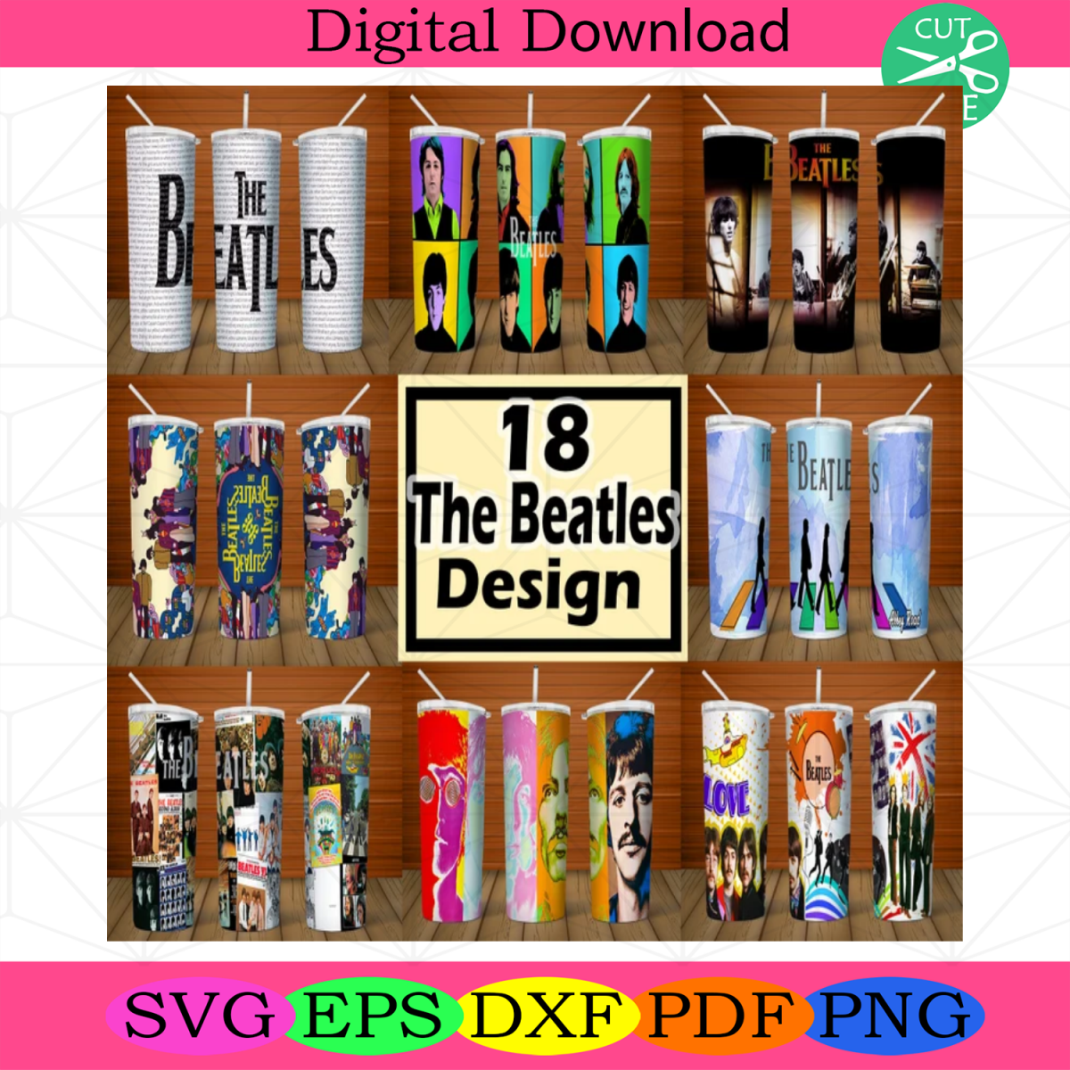 The Beatles 20oz Tumbler Wrap Bundle, The Beatles Tumbler Sublimations