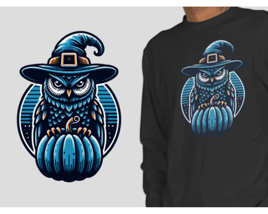 Witch Owl Hallowen Blue Pumpkin