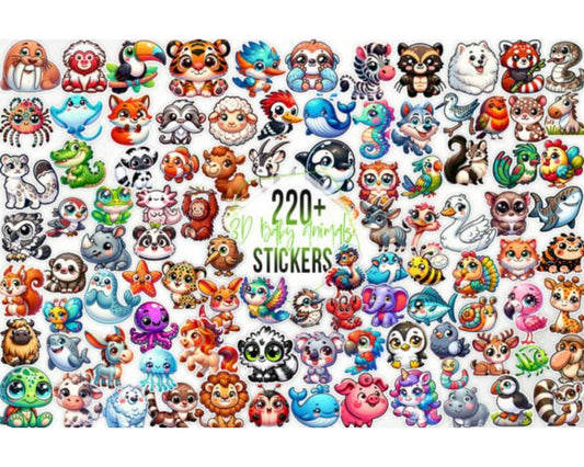 220 3D Cute Animals Stickers Bundle