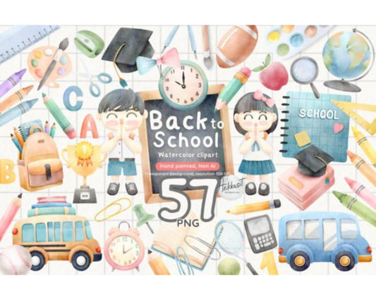 Back to School Watercolor Clipart Bundle