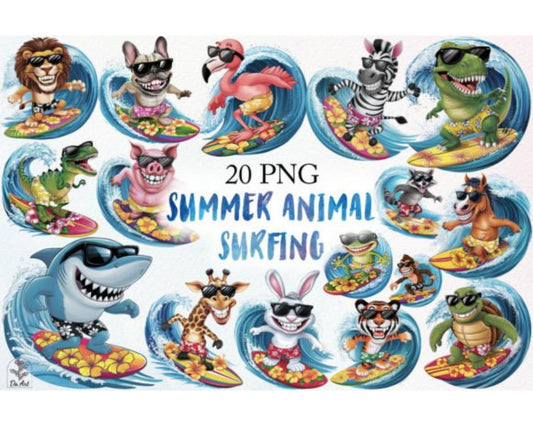 Summer Animal Surfing Sublimation Bundle