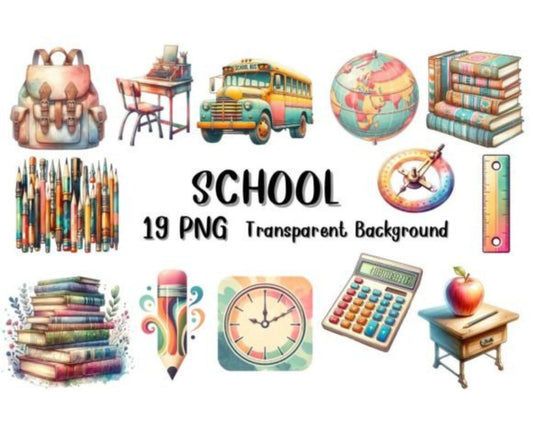 Back to School PNG, School Clipart Set