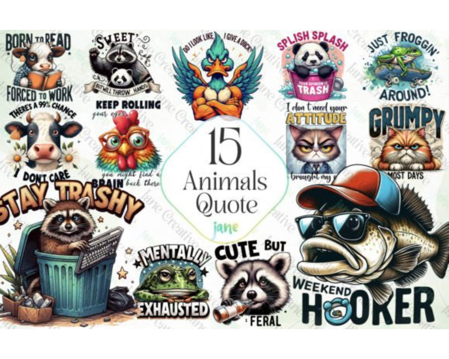 Funny Animals Quotes Sublimation Clipart