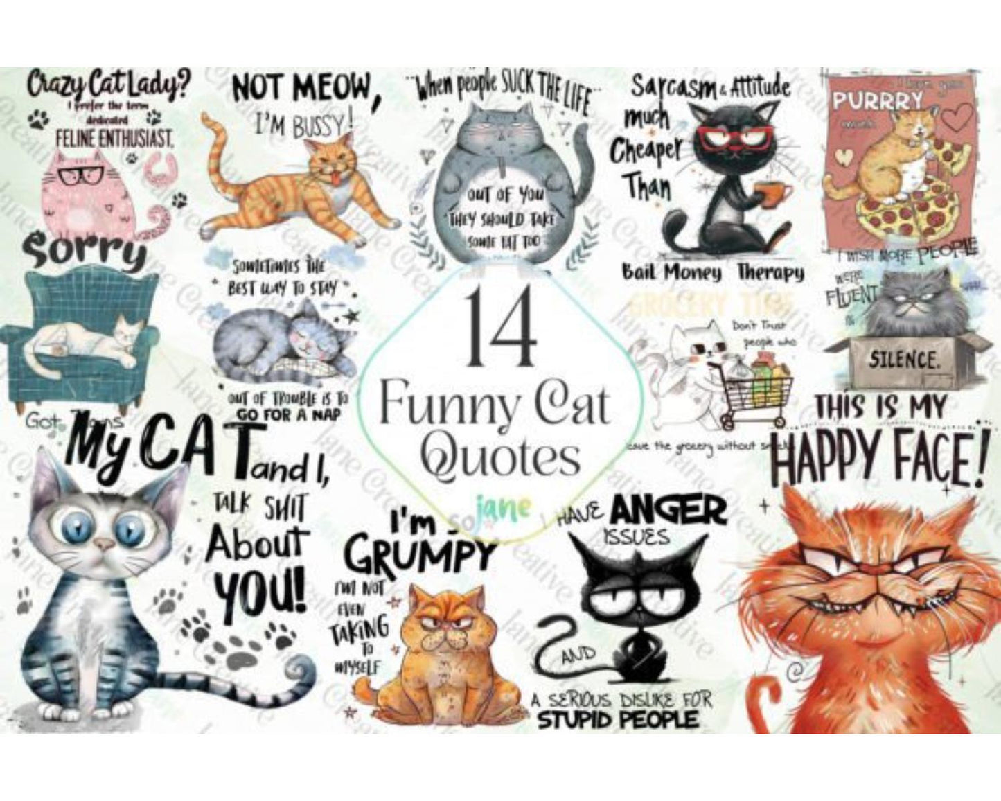 Funny Cat Quotes Sublimation Clipart