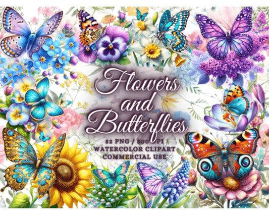 Spring Flowers Butterflies Clipart Png